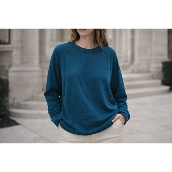 Eileen Fisher $148 Organic Cotton Hemp Terry Sweatshirt Aegean XXS NEW